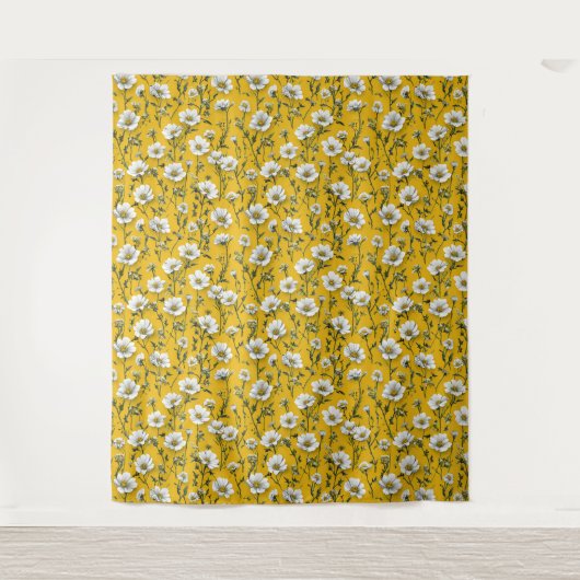 Schattige witte bloemen wandkleed (Voorkant)