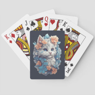Schattige Witte Bloemige Kitty Kat Pokerkaarten
