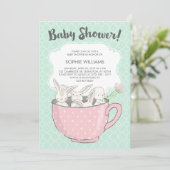 Schattige Witte Bunnies in het Baby shower Teacup Kaart (Staand voorkant)