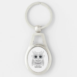 Schattige Witte Cartoon Uil Grote Ogen Kawaii Bos Sleutelhanger