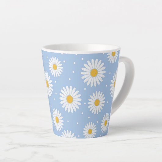 Schattige Witte Daisy Blue Latte Mok! Latte Mok (Rechterhoek)