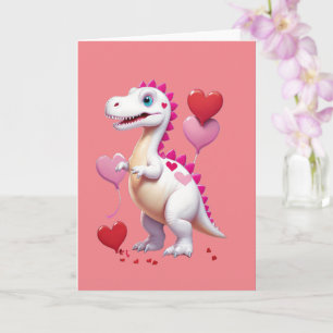 Schattige witte dinosaurus voor Valentijnsdag Kaart