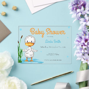 Schattige Witte Eend Geslacht Neutrale Baby Shower Acryl Uitnodigingen