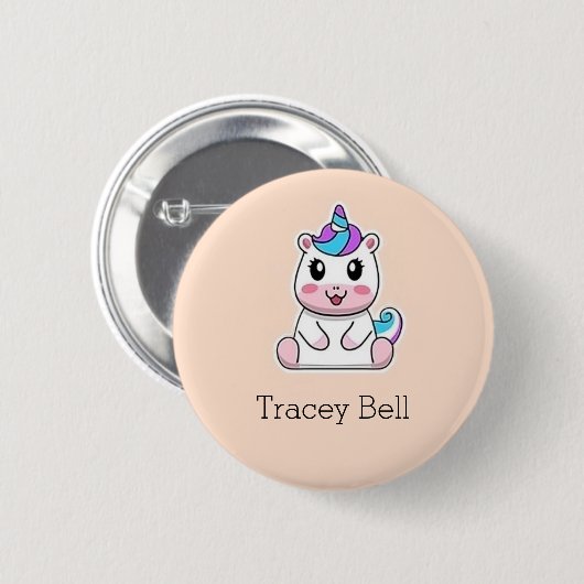 Schattige witte eenhoorn roze ronde button 5,7 cm (Voorkant /achterkant)