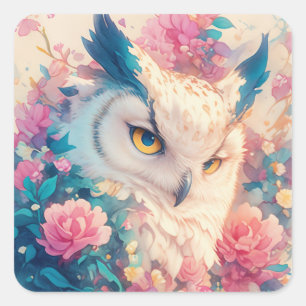 Schattige Witte en Blauwe Fantasie-uil die door gl Vierkante Sticker