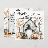 Schattige witte en oranje geest met herfstschuur kaart (Voorkant / Achterkant)