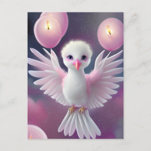 Schattige witte en roze babyvogel verjaardag briefkaart