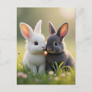 Schattige witte en zwarte baby konijnen in een wei briefkaart