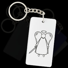 Schattige witte en zwarte wreekengel (dubbelzijdig sleutelhanger