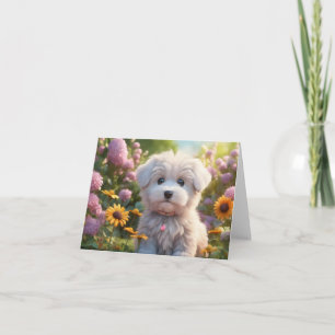 Schattige Witte Fluffy Puppy Blank Groet Kaart