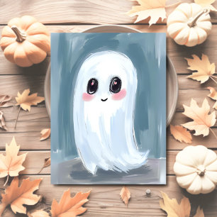 Schattige Witte Geest Waterverf Halloween Feestdagenkaart