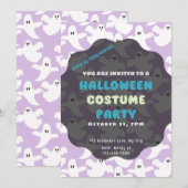 Schattige Witte Geesten op Zachte Paarse Halloween Kaart (Voorkant / Achterkant)