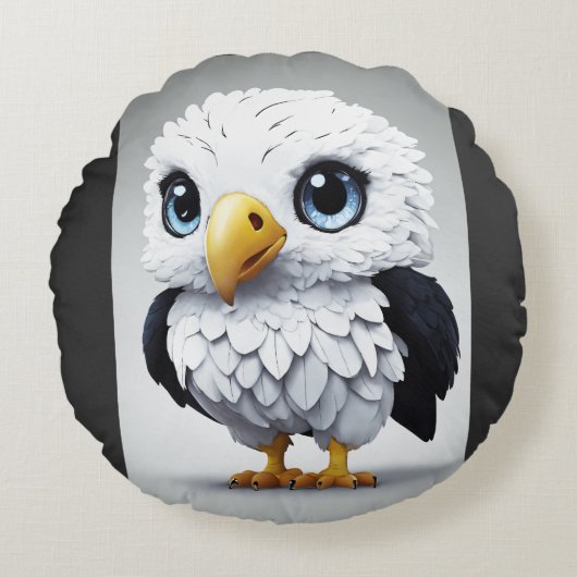 Schattige Witte Geklekte Adelaar Cartoon Rond Kussen (Voorkant)