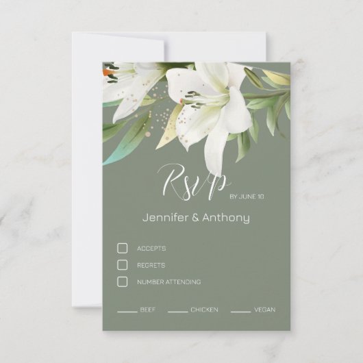 Schattige witte gelilies RSVP kaartje (Voorkant)
