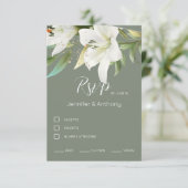Schattige witte gelilies RSVP kaartje (Staand voorkant)