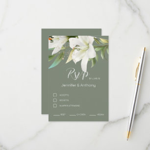 Schattige witte gelilies RSVP kaartje