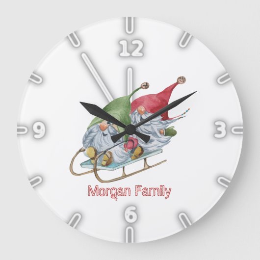 Schattige witte gnomen die kerstkerst met elkaar m grote klok (Voorkant)