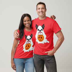 Schattige Witte Halloween Geest Hond Met Pompoen E T-shirt