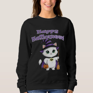 Schattige Witte Heks Kat Gelukkig Halloween Trui