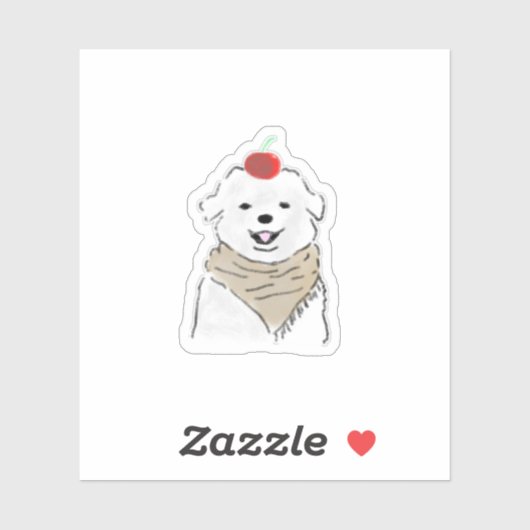 Schattige witte hond met kers op hoofd sticker (Vel)