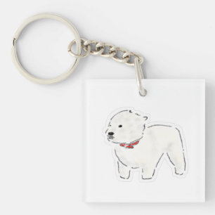 Schattige Witte Hond met Rode Halsband Doodle Illu Sleutelhanger