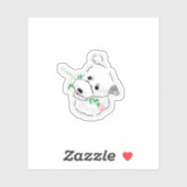 Schattige Witte Hond met Roze Roos Bloem Sticker (Vel)