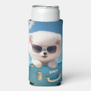 Schattige Witte Hond Reis Koffer Gepersonaliseerde Seltzer Blikjeskoeler
