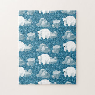 Schattige Witte Ijsbeer Noordelijk Wild Dier Blauw Legpuzzel