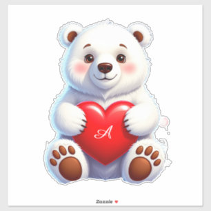 Schattige Witte Ijsbeerwelp met een Rode Hart Sticker