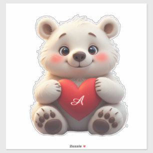 Schattige Witte Ijsbeerwelp met een Rode Hart Sticker