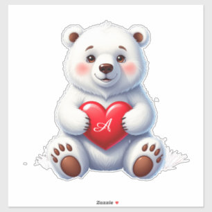 Schattige Witte Ijsbeerwelp met een Rode Hart Sticker