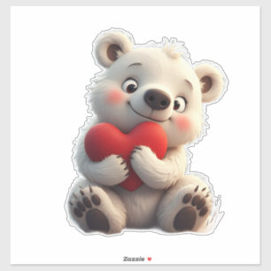 Schattige Witte Ijsbeerwelp met een Rode Hart Sticker