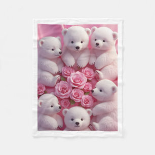 Schattige Witte Ijsbeerwelpen en Roze Rozen Baby B Fleece Deken