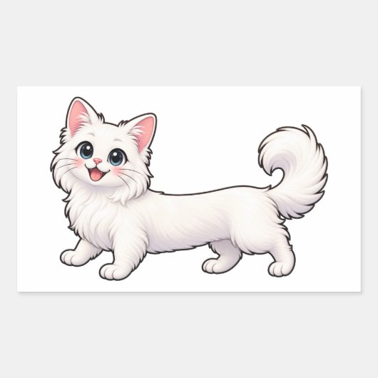 Schattige Witte Kat Dachshund Sticker – Kawaii Lan (Voorkant)