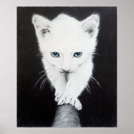 Schattige witte kat Dieren tekening kunst Kattenli Poster
