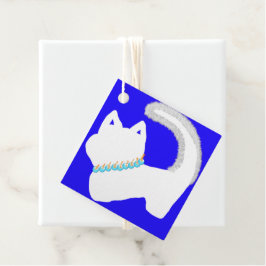 Schattige witte kat en menora tijdens Hanukkah Bedankjes Labels