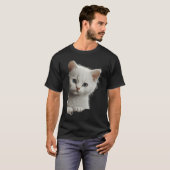 Schattige Witte Kat Gescheurde Stof 1 T-shirt (Voorkant volledig)