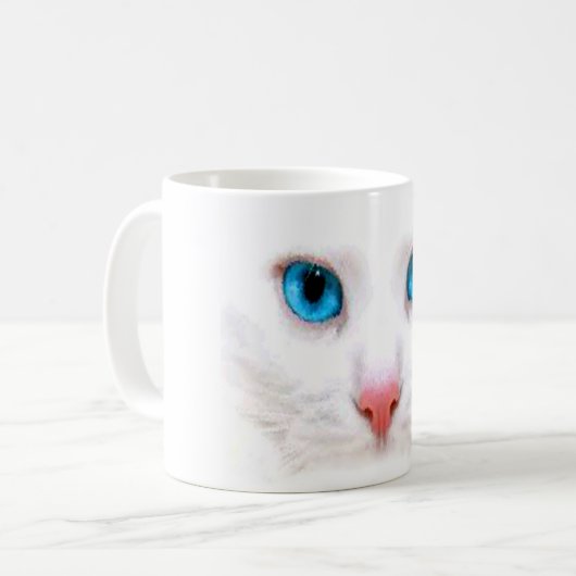 schattige witte kat, grappige mug koffiemok (Voorkant links)