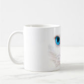 schattige witte kat, grappige mug koffiemok (Links)