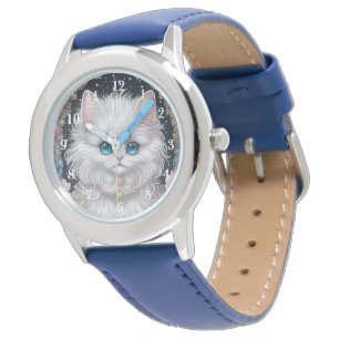 Schattige witte kat horloge