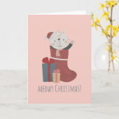 Schattige witte kat in kerstsokken kaart (Gele Bloem)