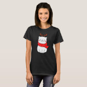 Schattige Witte Kat Kerst Rendier Geweien Kat T-shirt (Voorkant volledig)