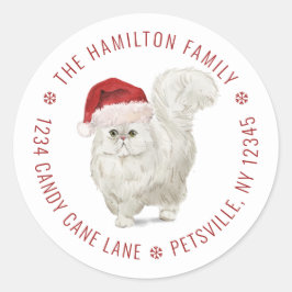 Schattige Witte Kat Kerstman Hoed Kerst Retouradre Ronde Sticker