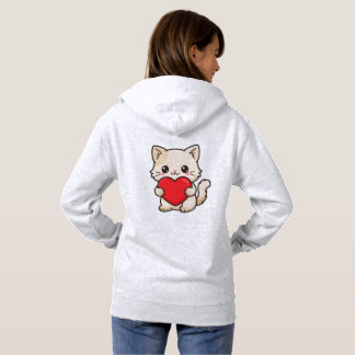 Schattige Witte Kat Knuffelt met een Groot Rode Ha Hoodie