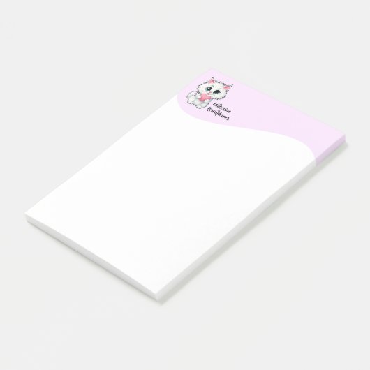 Schattige Witte Kat met een Hart 1 Post-it® Notes (Schuin)