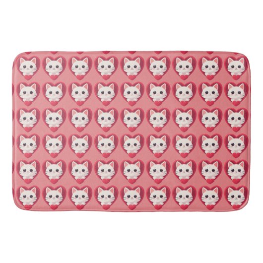 Schattige Witte Kat met Hart Kawaii Kitty Liefdeso Badmat (Voorkant)