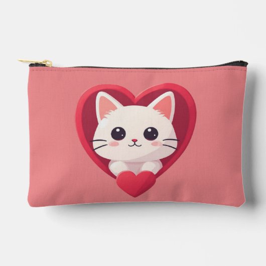 Schattige Witte Kat met Hart Kawaii Kitty Liefdeso Etui (Voorkant)