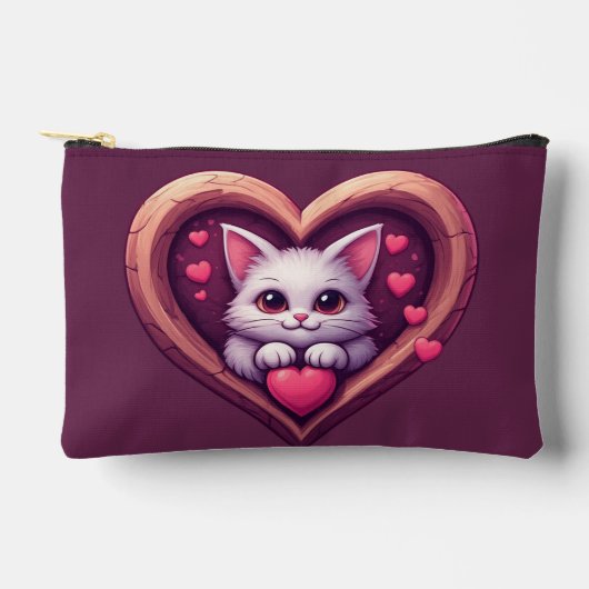 Schattige Witte Kat met Hart Kawaii Kitty Liefdeso Etui (Voorkant)
