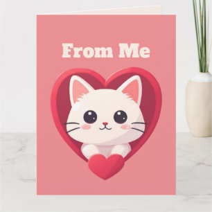 Schattige Witte Kat met Hart Kawaii Kitty Liefdeso Kaart
