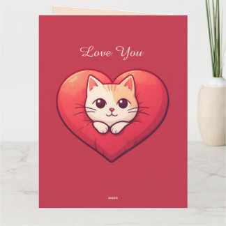 Schattige Witte Kat met Hart Kawaii Kitty Liefdeso Kaart